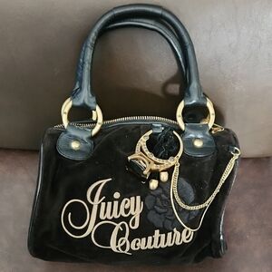 Juicy Couture Black Velvet Satchel with Gold Accents